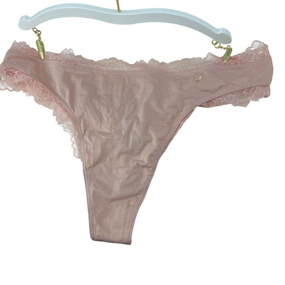 Victoria's Secret Lace Trim Thong Ballerina Pink Womens Size Large